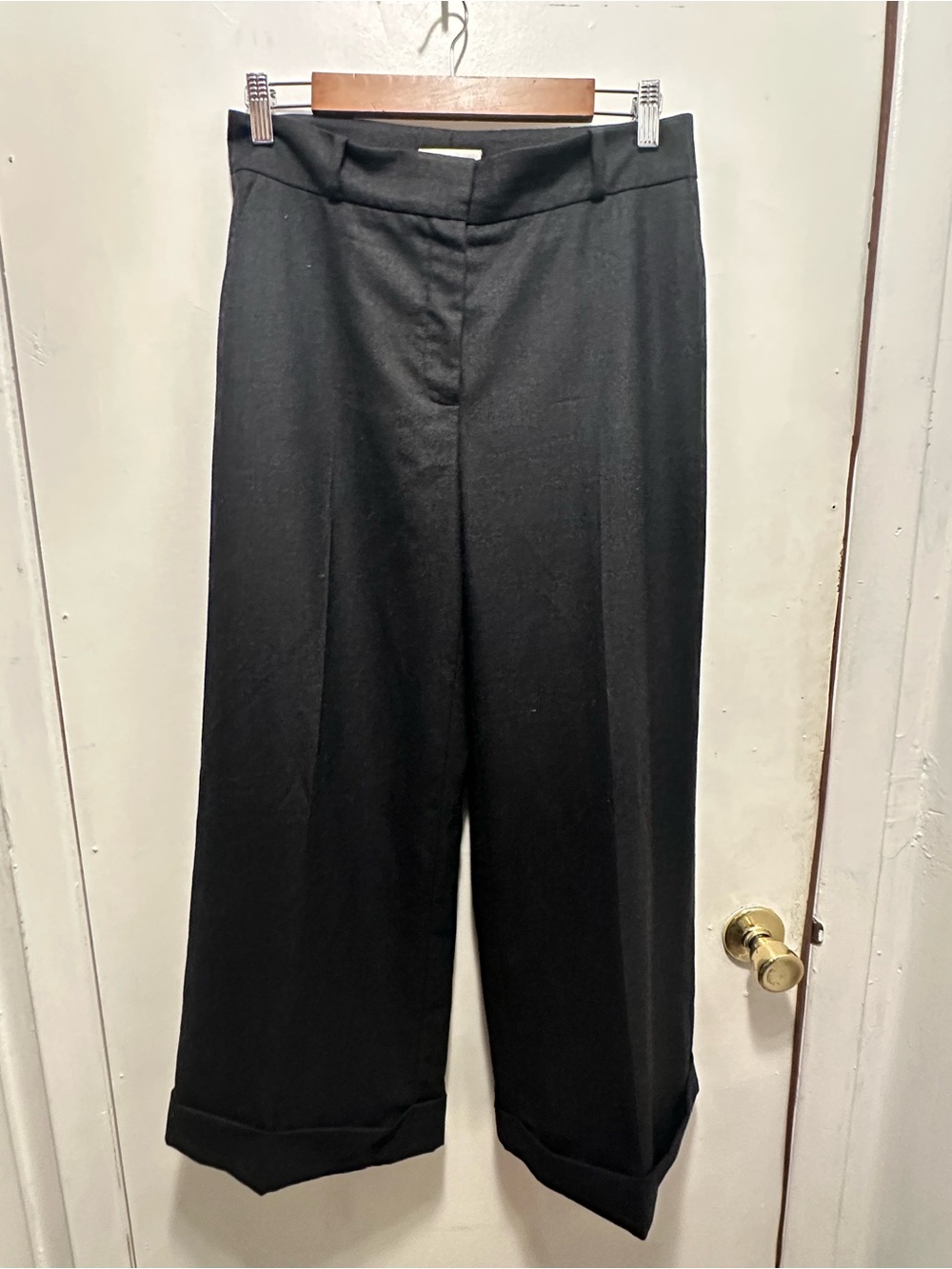 Oscar de la Renta Neiman Marcus Black Wool Wide Leg Pants Size 6 Made in Italy